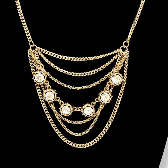 TALBOTS Gold & Crystal Layered Bib Necklace - Picture 5 of 6